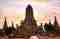 Wat Chaiwatthanaram stupa ruins at sunset